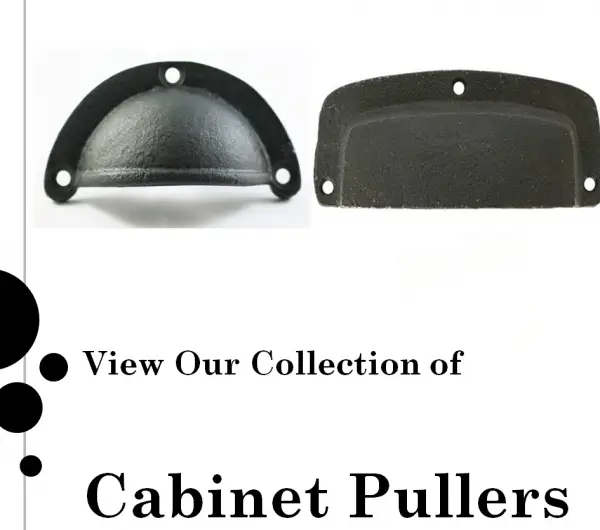 Decorative cabinet pull handles in brass, ceramic, and iron