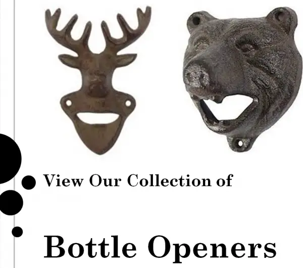Wall-mounted and handheld bottle openers in cast iron and brass